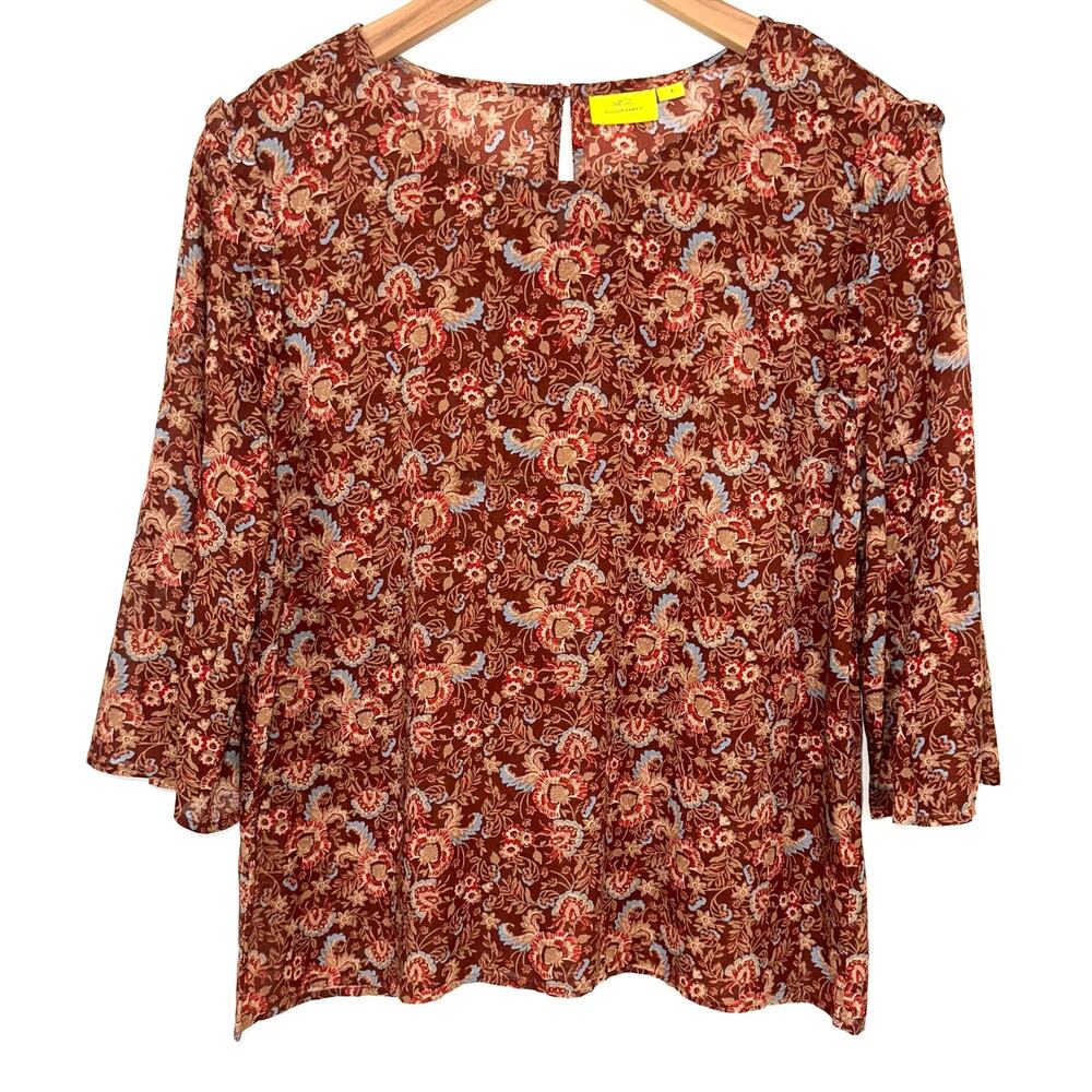 Roller Rabbit Rust Orange Paisley Flared Sleeve Top Size Small